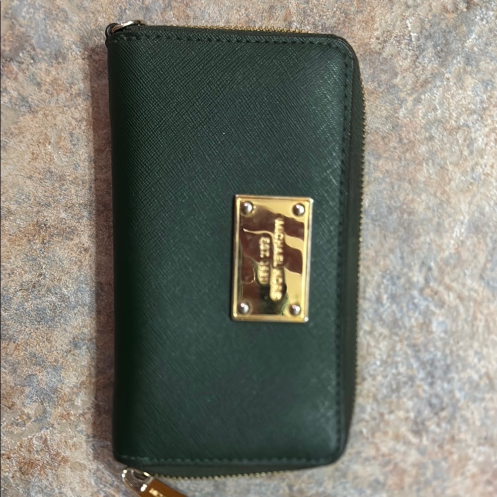 Michael Kors Forest Green Wallet with Gold Accents